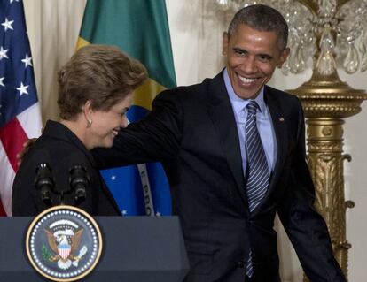 Rousseff e Obama na Casa Branca, nesta terça, 30.