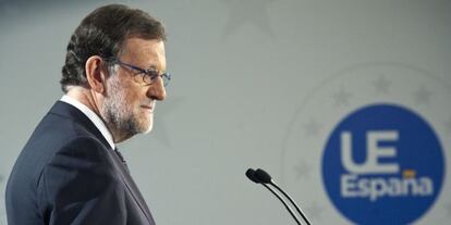 El presidente del Gobierno espa&ntilde;ol en funciones, Mariano Rajoy, durante una rueda de prensa. 