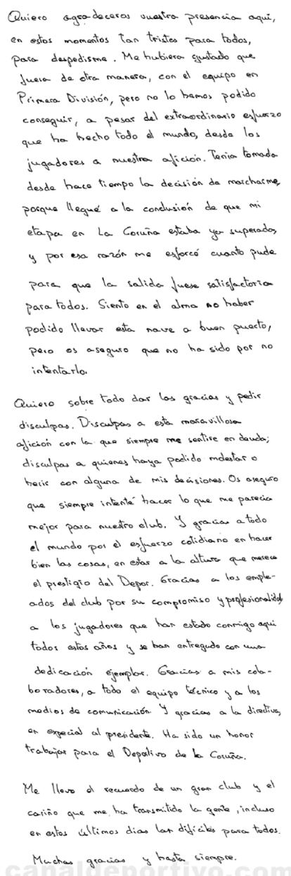 Carta de despedida de Lotina.