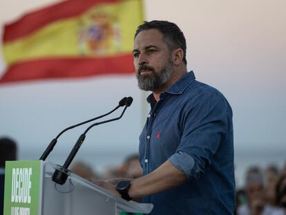El líder de Vox, Santiago Abascal, durante el acto celebrado el sábado por el partido ultra en Barcelona.