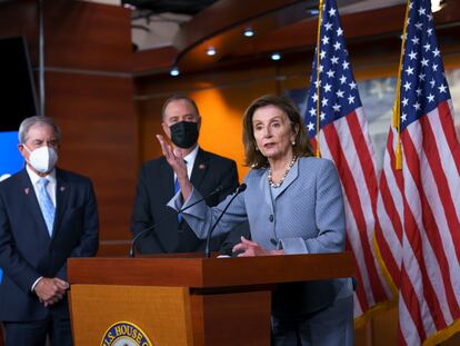 Nancy Pelosi, presidenta de la Cámara de Representantes, este lunes en el Capitolio, en Washington.