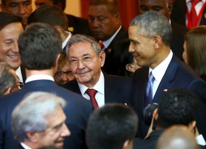 Ra&uacute;l Castro e Obama na C&uacute;pula.