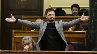 El portavoz de ERC, Gabriel Rufián, antes de su expulsión del Congreso de los Diputados, el pasado 21 de noviembre. 