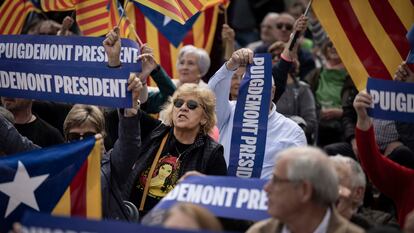 Seguidores de Carles Puigdemont desplazados al sur de Francia para asistir al mitin central del 'expresident'.