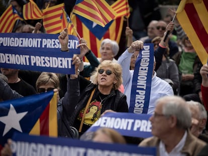 Seguidores de Carles Puigdemont desplazados al sur de Francia para asistir al mitin central del 'expresident'.