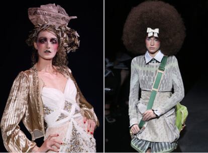 Uno de los modelos de John Galliano. A la derecha creación de Marc Jacobs, perteneciente a su colección para Louis Vuitton.