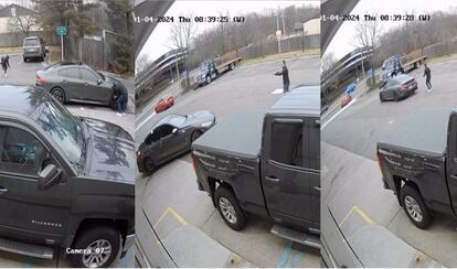 Stills from a video of a car theft.