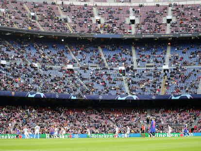 Imagen del Camp Nou durante el encuentro de Champions del Barça ante el Dinamo de Kiev.
