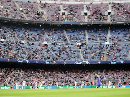 Imagen del Camp Nou durante el encuentro de Champions del Barça ante el Dinamo de Kiev.