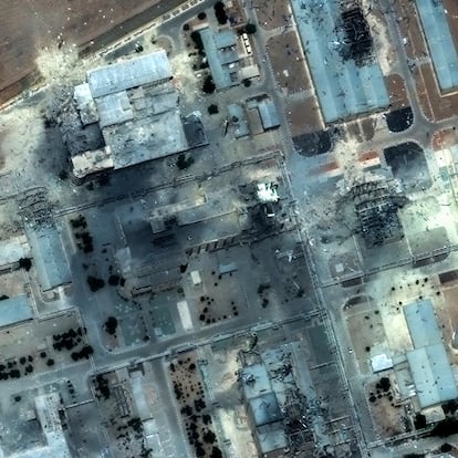 This satellite image provided by Maxar Technologies shows a close view of the Isfahan nuclear technology in Iran after U.S. strikes, Sunday, June 22, 2025. (Maxar Technologies via AP)