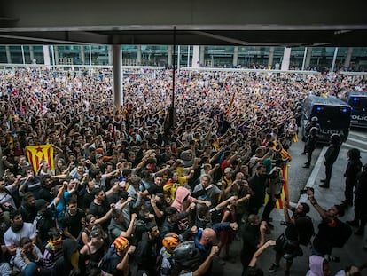 Protestas en el aeropuerto de Barcelona tras la sentencia del 'procés' en septiembre de 2019.