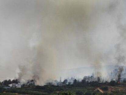 Vista del incendio en Cortes de Pallás, Valencia.