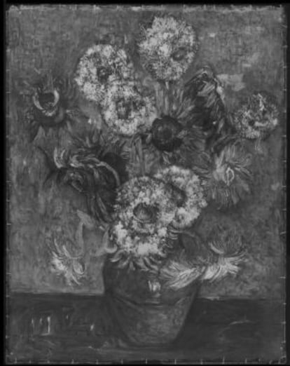 Imagen de rayos X de la copia de 'Los girasoles' de la National Gallery.