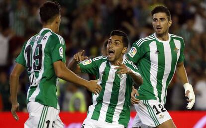 El Betis celebra un gol en su último partido de liga