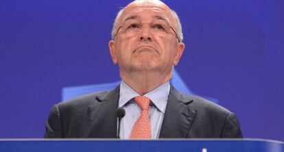 Joaquín Almunia durante su comparecencia en Bruselas.