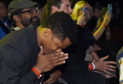 Nate Parker, director de &quot;The Birth of a Nation&#039;, al escuchar que ha sido premiado.