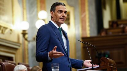 El presidente del Gobierno, Pedro Sánchez, este miércoles en el pleno extraordinario del Congreso.