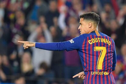 Coutinho celebra el primer gol ante el Sevilla