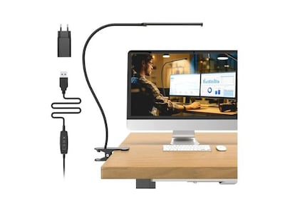 Lámpara de escritorio LED con pinza. Ofrece 3 temperaturas de color y carga por USB. SOLO 14,99€