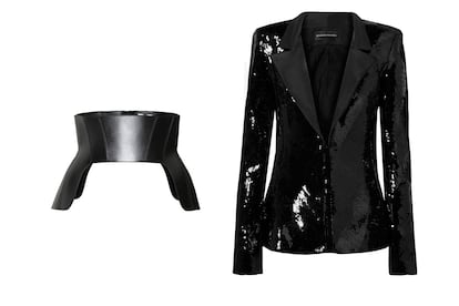 Negro seductor

Cinturón corsé de cuero de Alexander McQueen (1.290€).

Blazer de lentejuelas negro de Brandon Maxwell (2.323€).