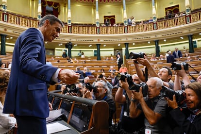 El presidente del Gobierno, Pedro Sánchez a su llegada a la sesión de control celebrada en el Congreso este miércoles.