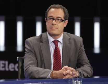El número dos de CiU en su lista por Barcelona, Pere Macías, durante el debate celebrado en TVE.