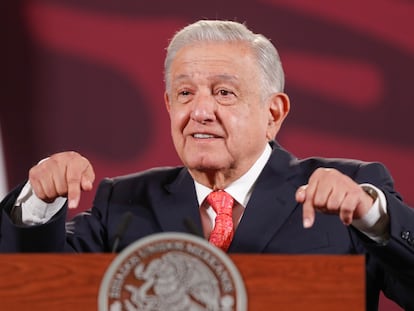 El presidente de México, Andrés Manuel López Obrador, durante una rueda de prensa en el Palacio Nacional de Ciudad de México.