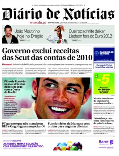 El delantero del Real Madrid, portada de Diário Noticias por su paternidad.