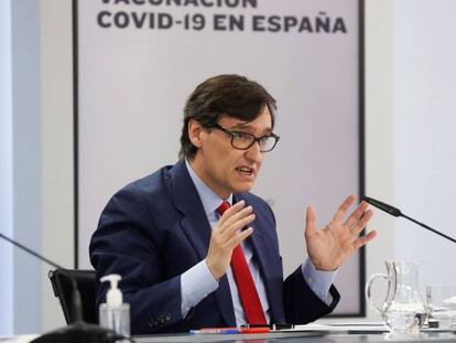 El ministro de Sanidad, Salvador Illa, ayer, en la rueda de prensa posterior al Consejo de Ministros.