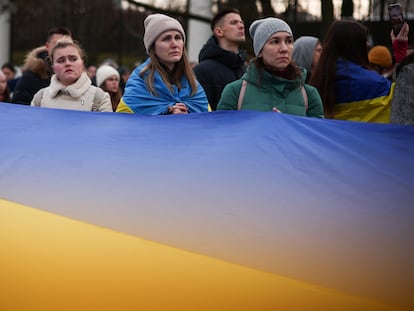 Manifestación de solidaridad con Ucrania, este sábado en Varsovia.