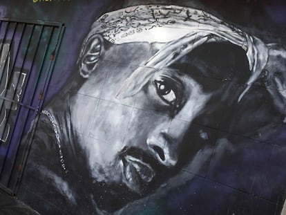 A graffiti in memory of U.S. rapper Tupac Shakur in Los Angeles.