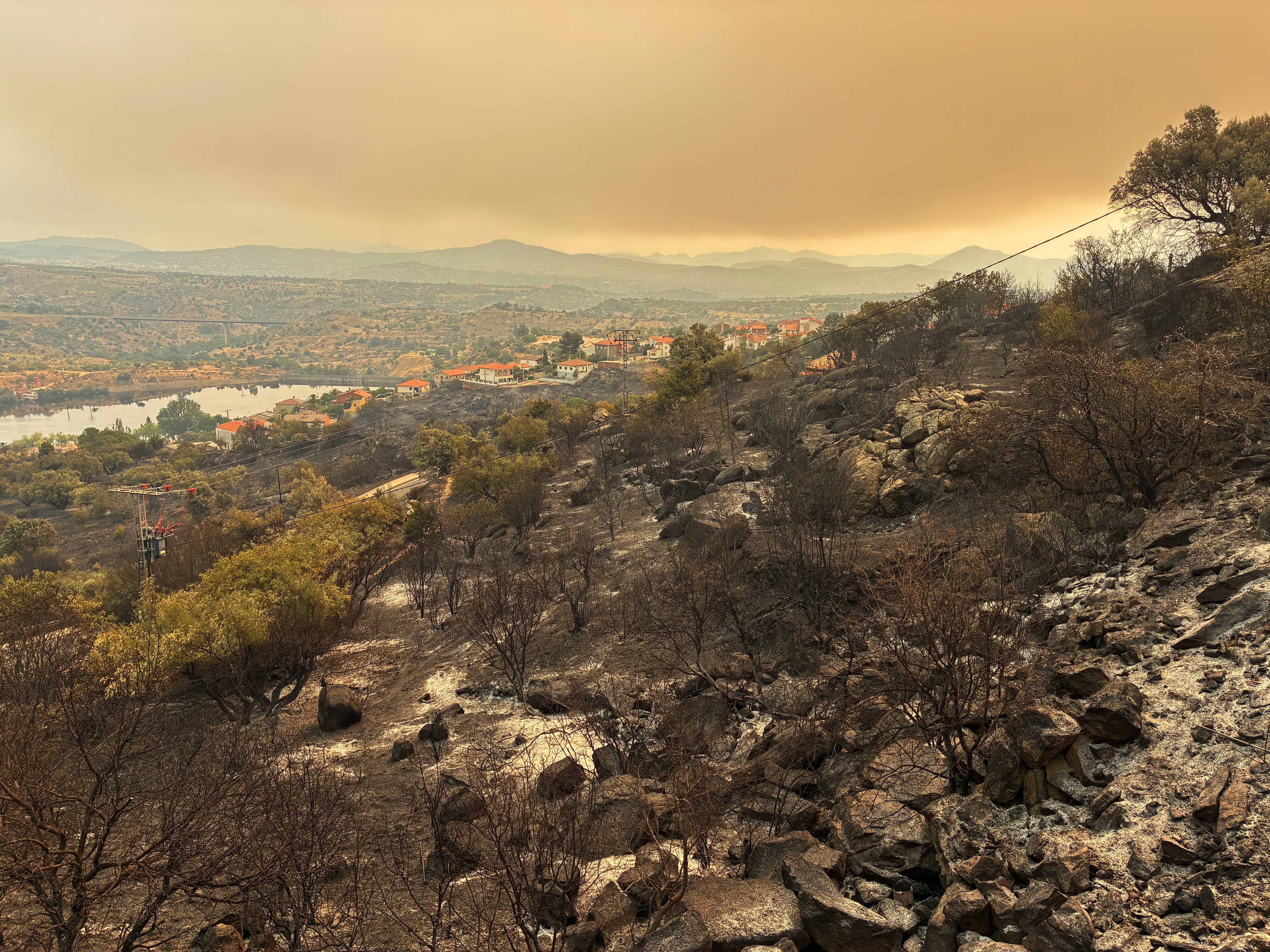 Vista de la zona afectada por el incendio forestal de Burgohondo en el Valle de Iruelas (Ávila). 