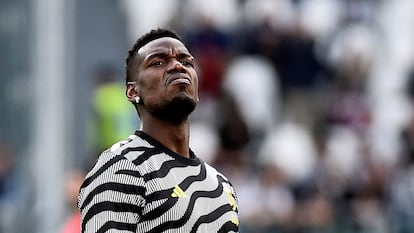 Paul Pogba, en un calentamiento con la Juventus antes de un partido de liga en Italia el pasado mayo.