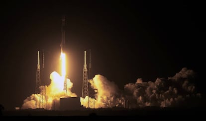 Instante del lanzamiento de Beresheet, en l 21 de febrero, a bordo de un cohete de SpaceX