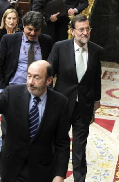 Rubalcaba, Rajoy, Moragas y Ana Pastor, en el Congreso.