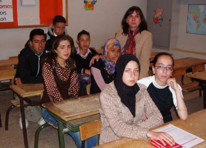 Silvia Cordón su último día de clase en Marruecos.