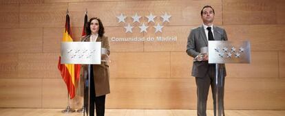 La presidenta de la Comunidad de Madrid, Isabel Díaz Ayuso, y el vicepresidente, Ignacio Aguado.