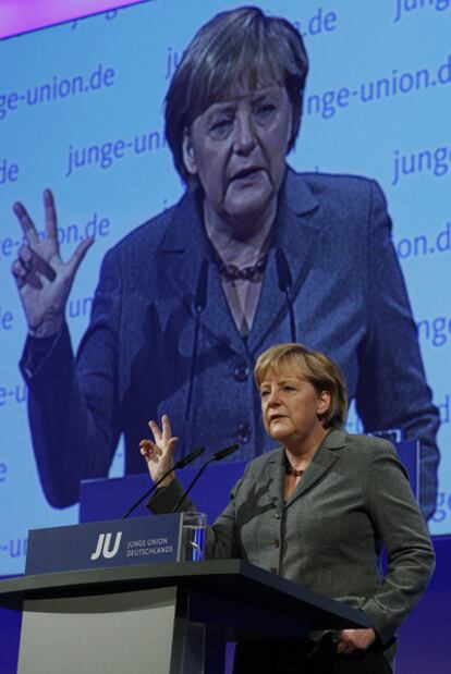 Angela Merkel, durante el acto de las juventudes de su partido.