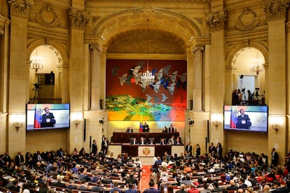 El salon elíptico del capitolio de Bogotá, durante la intervención del presidente de Colombia.
