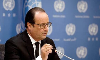 El presidente de Francia, François Hollande, habla sobre la intervención en Siria en la ONU, el 27 de septiembre de 2015.