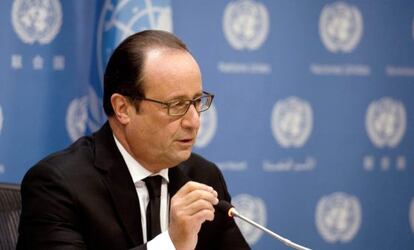 El presidente de Francia, Fran&ccedil;ois Hollande, habla sobre la intervenci&oacute;n en Siria en la ONU, el 27 de septiembre de 2015.