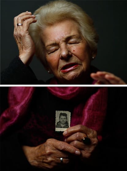 Halina Brzozowska, de 82 años, que fue registrada con el número 86356, posa con una imagen de sí misma que fue tomada durante la guerra, en Varsovia el 12 de enero de 2015. Brzozowska tenía 12 años cuando fue enviada con su familia a un campamento en Pruszkow. Ella y su hermana de 6 años fueron trasladadas posteriormente en tren a Auschwitz-Birkenau. A Brzozowska le resulta difícil explicar lo que les sucedió. Fueron sacadas de sus casas, separadas de sus familiares y perdieron su infancia.