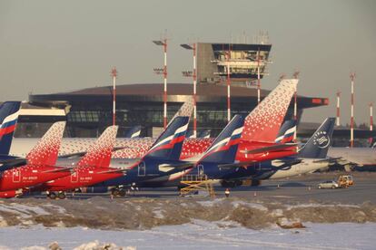 Aviones rusos en el aeropuerto Sheremetyevo International en Moscú