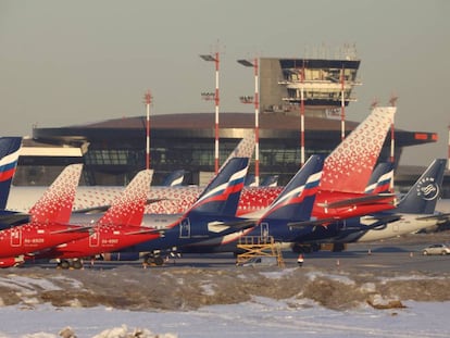 Aviones rusos en el aeropuerto Sheremetyevo International en Moscú