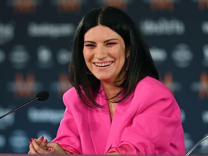 Laura Pausini, en una rueda de prensa de Eurovisión, festival que copresenta este año.