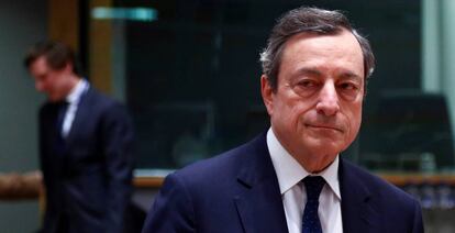 El presidente del Banco Central Europeo, Mario Draghi, en una reuni&oacute;n del Eurogrupo. 