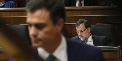 Pedro Sánchez y Mariano Rajoy, en el Congreso de este miércoles.