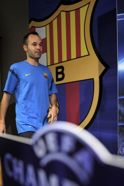 Iniesta, ayer en la sala de prensa del Camp Nou.