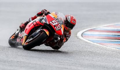 Marc Márquez, durante las carreras libres de GP de la República Checa de Motociclismo.