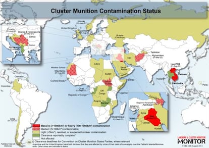 Estado de contaminación de los países por municiones de racimo.